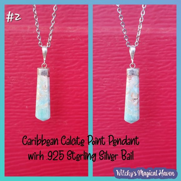Caribbean Calcite Gemstone Sterling Silver Bail Pendants - Picture 4 of 12